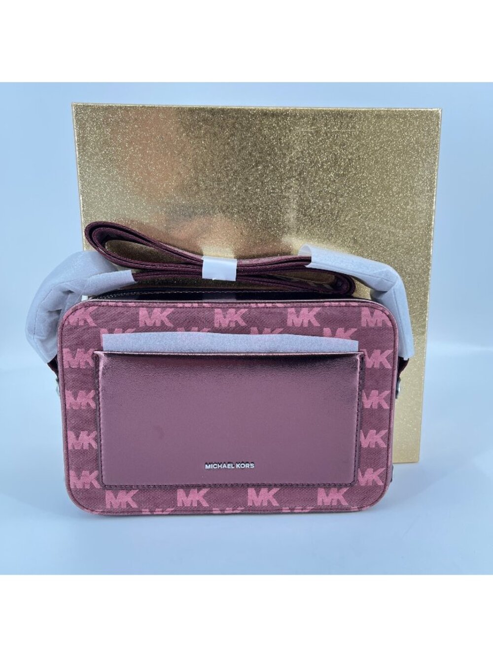 Michael Kors Maeve East West Crossbody Mulberry Coated Canvas Card Case Gift Box